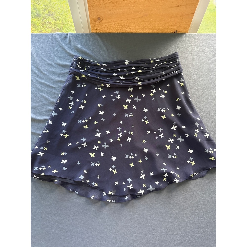 Banana Republic Navy Blue Butterfly Print Ruched Waist Mini Skirt Petite 6P NWT